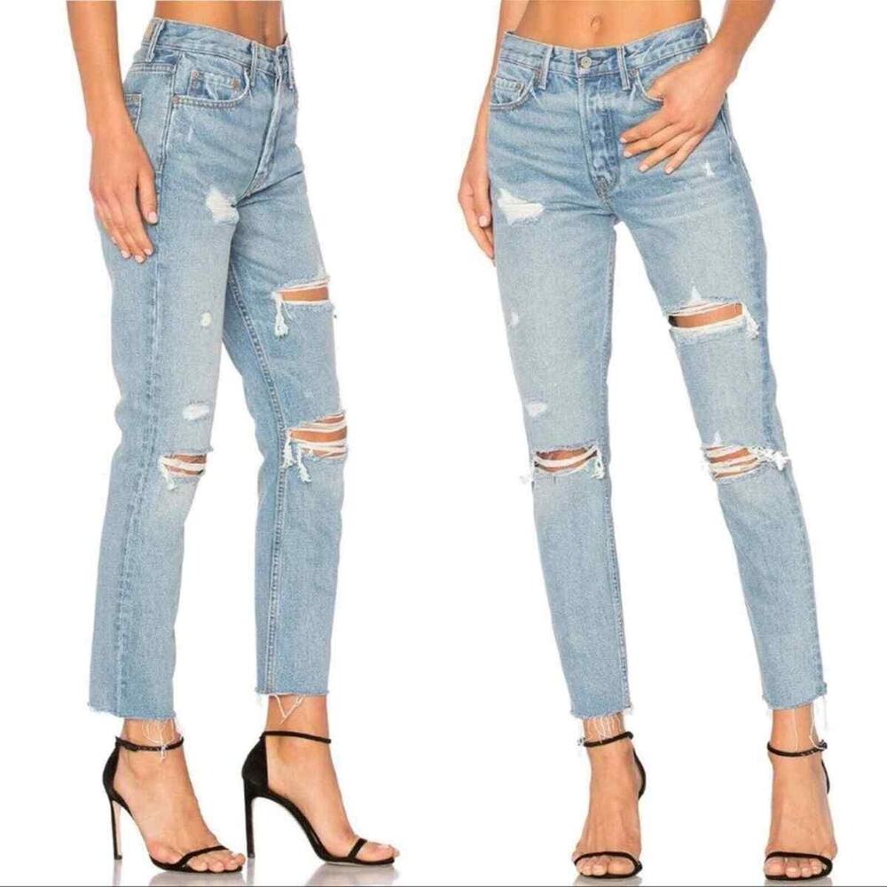 GRLFRND Karolina High-Rise Medium Wash Distressed Skinny Jeans Size 27